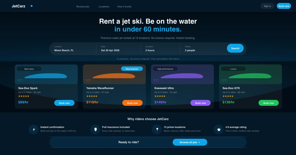 JetCarz — water jet ski rental marketplace