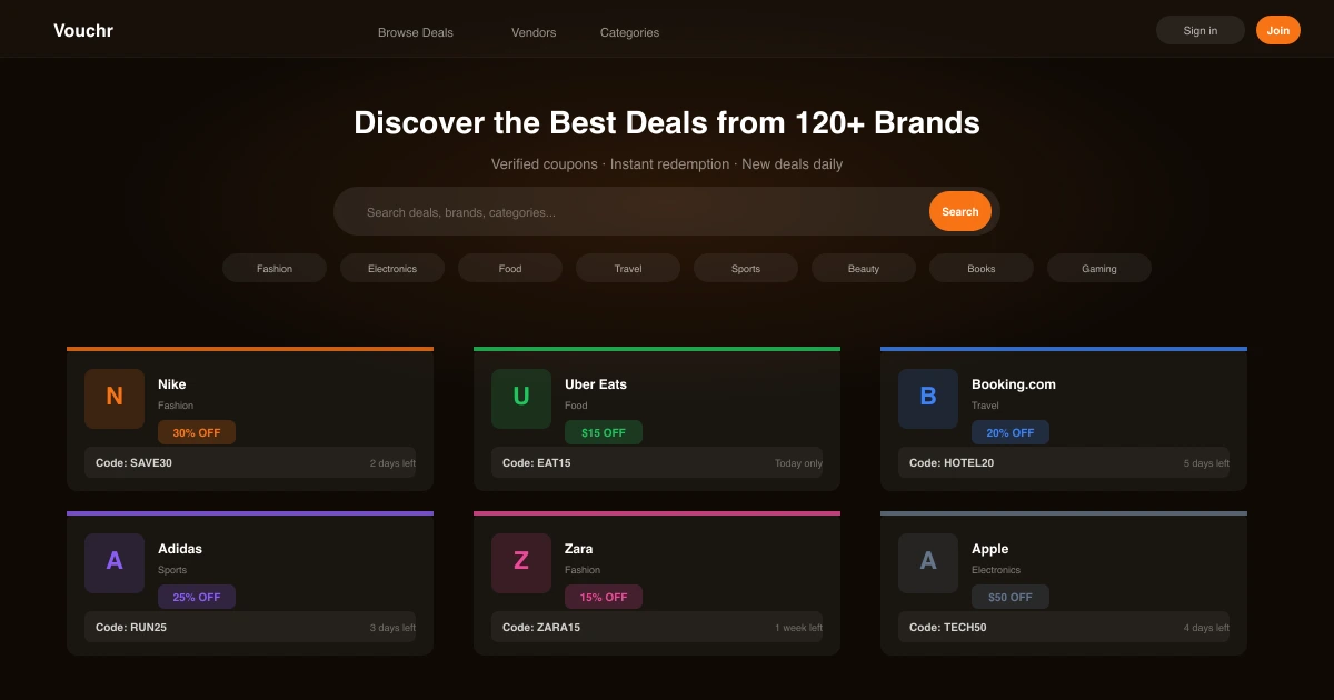 Vouchr — multi-vendor coupon marketplace