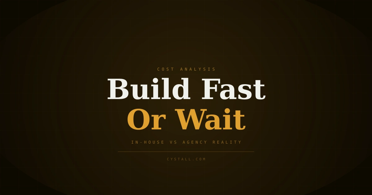 Comparison showing cost breakdown: in-house developer salary, benefits, recruitment fees, and onboarding time versus agency project cost and delivery timeline