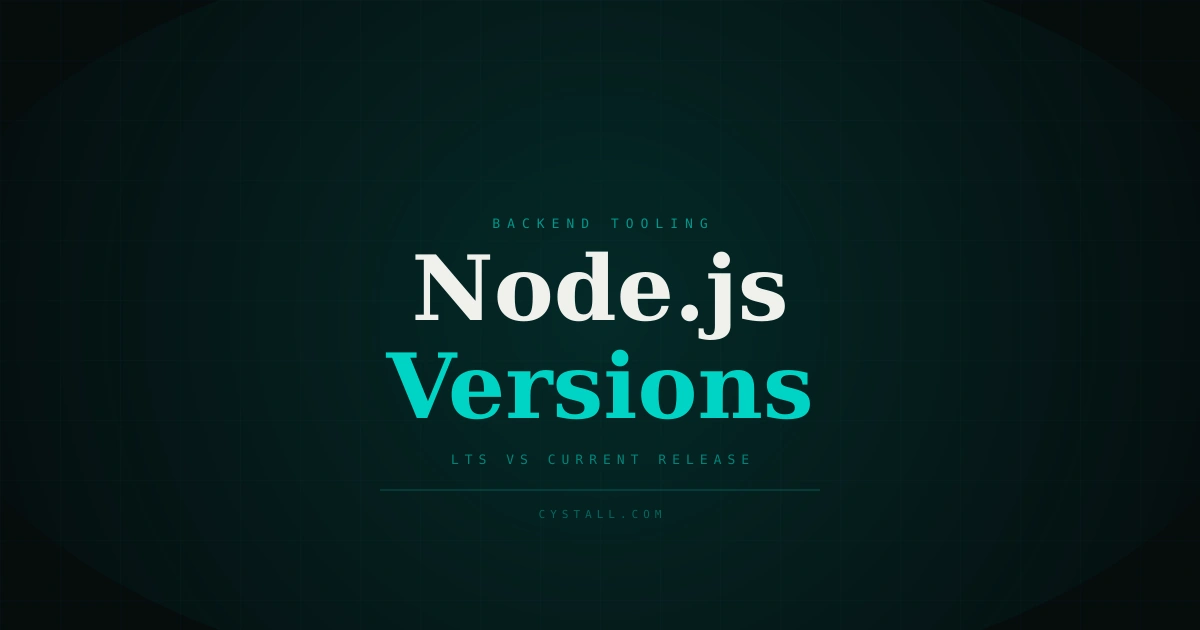 Side-by-side comparison of Node.js 24 LTS and Node.js 25, showing stability vs. performance with timeline indicators and feature icons.