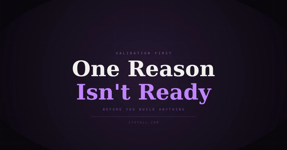 Bold text "One Reason" and "Isn't Ready Yet" on a dark background with a subtle grid pattern and glowing accent