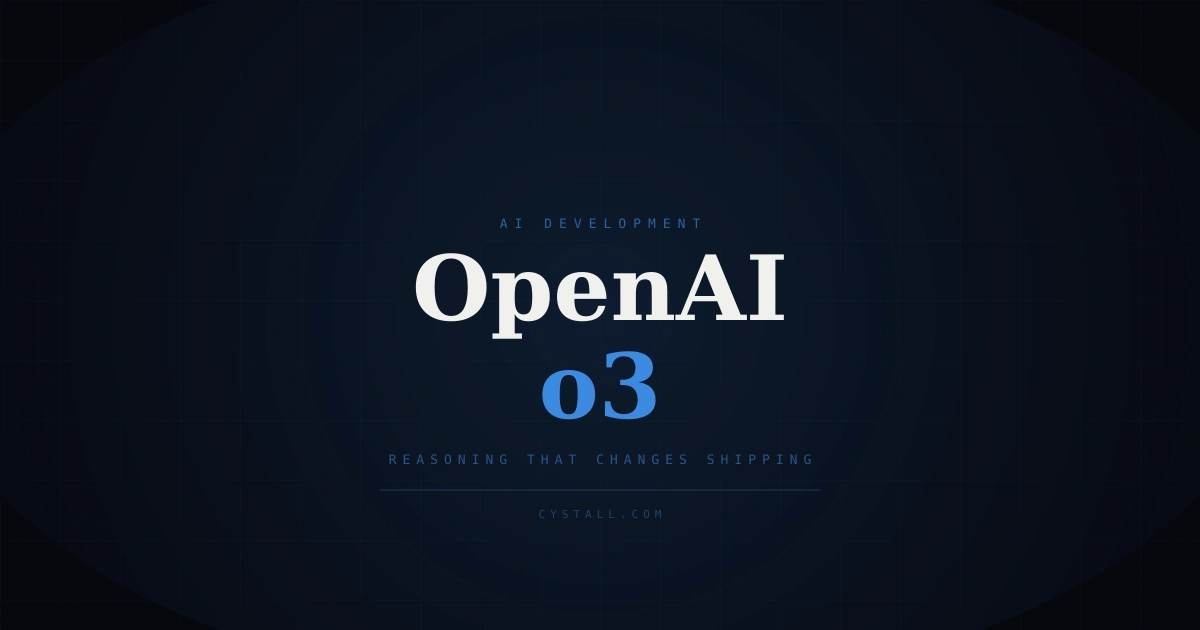 Abstract illustration of neural pathways and reasoning chains flowing through a dark background, with glowing lines representing OpenAI o3's chain-of-thought process, rendered in blue and cyan accent colors.