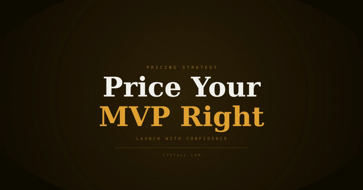 Bold typography on dark gradient background showing "How to Price Your SaaS MVP on Day One" with amber accent color