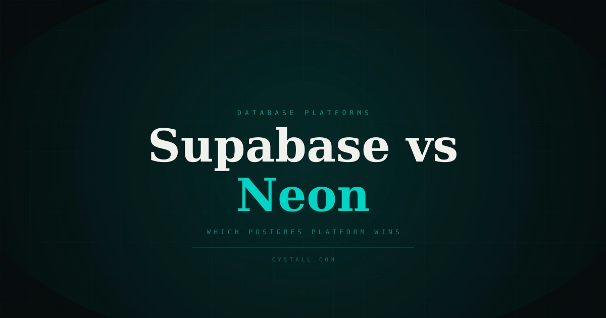 Split-screen comparison showing Supabase dashboard on left and Neon dashboard on right, with Postgres logo in the center