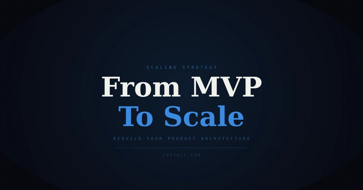 Illustration showing layers of a SaaS product stacking upward, with database, API, and frontend components building toward a scalable architecture.