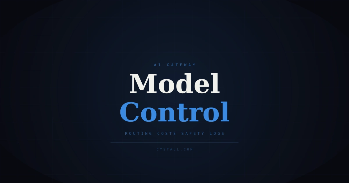 Dark themed cover image about AI gateways for production apps with bold title text and a subtle grid background