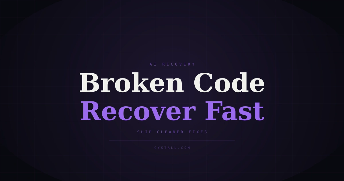 A dark cover image about AI-generated code breaking and recovering fast, with bold headline text.