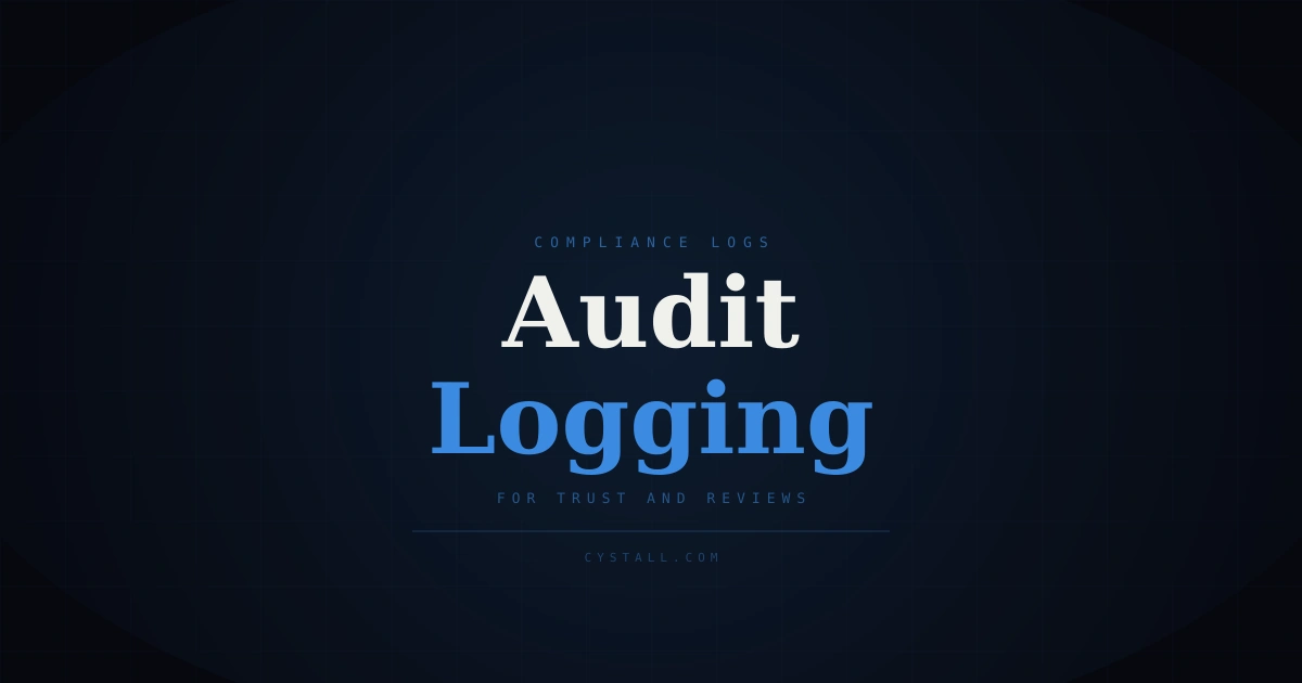 Dark SaaS compliance cover image with the words Audit and Logging in bold typography.