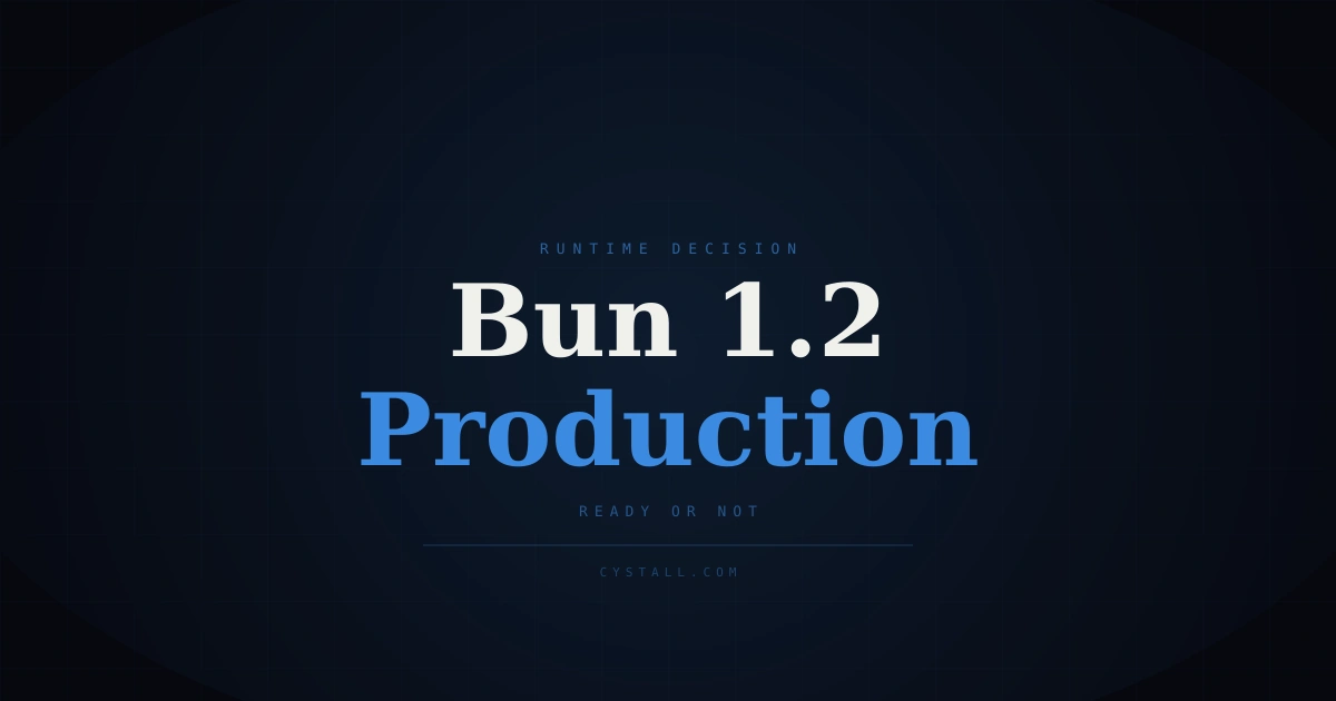 Cover image about Bun 1.2 production readiness in 2026 with a modern technical theme.