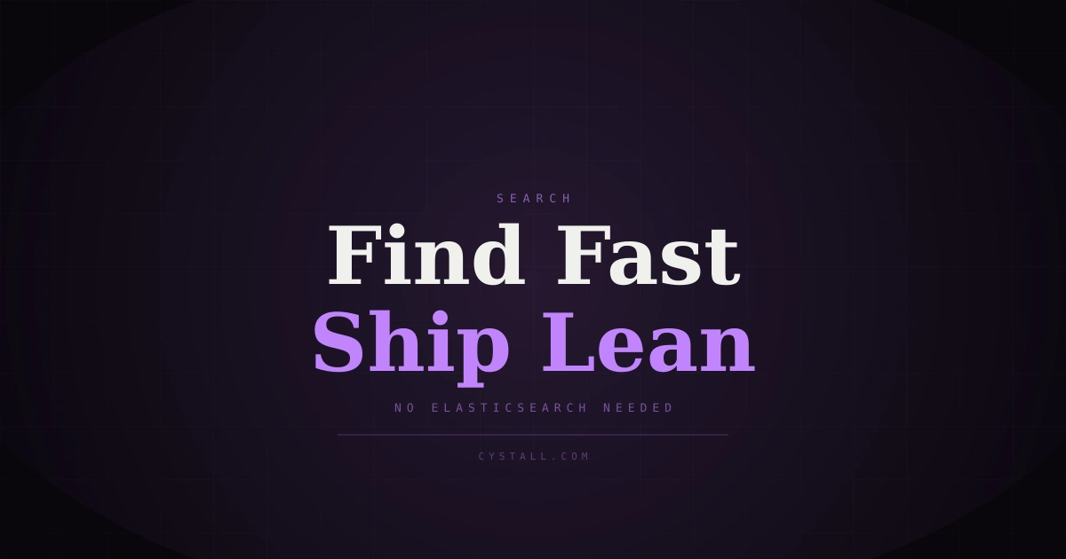 Minimal SaaS cover art about adding full-text search without Elasticsearch