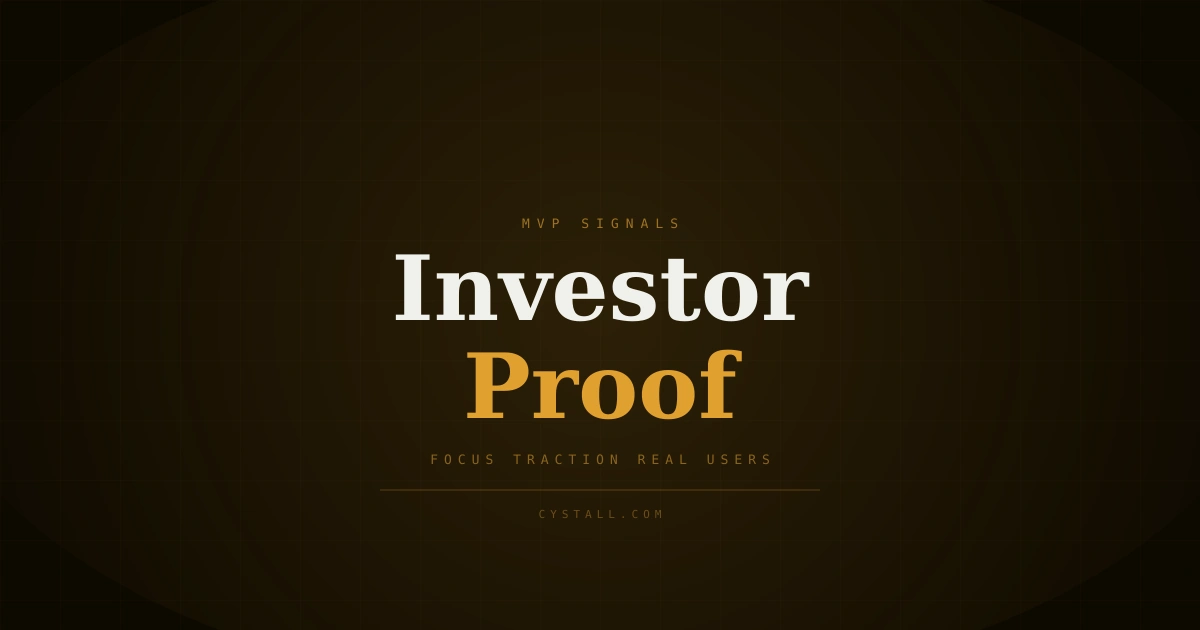 A modern cover image about what investors look for in an MVP in 2026, with bold text and a dark startup theme.