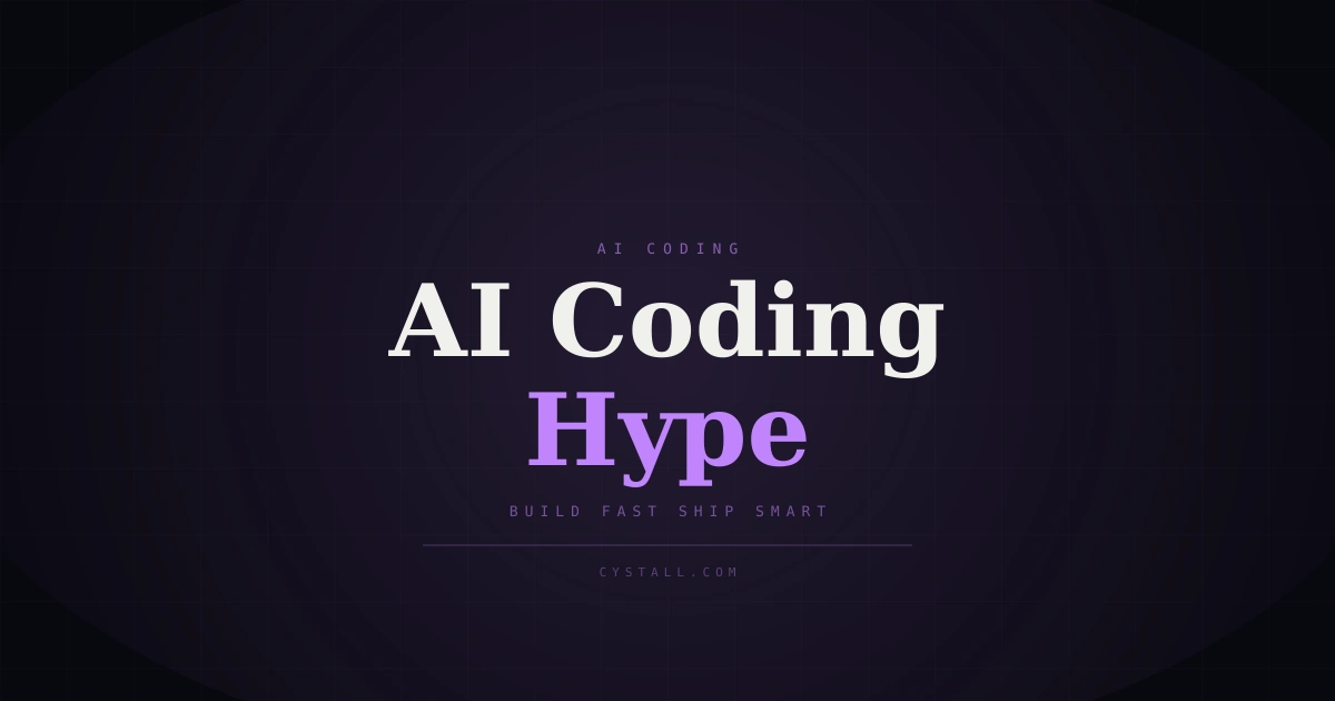 Cover image with the words "AI Coding" and "Hype", shown in a dark purple style with a futuristic grid background.