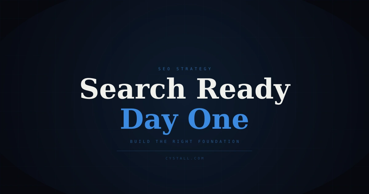 A dark SaaS SEO cover image with a clean title about setting up SEO from day one.
