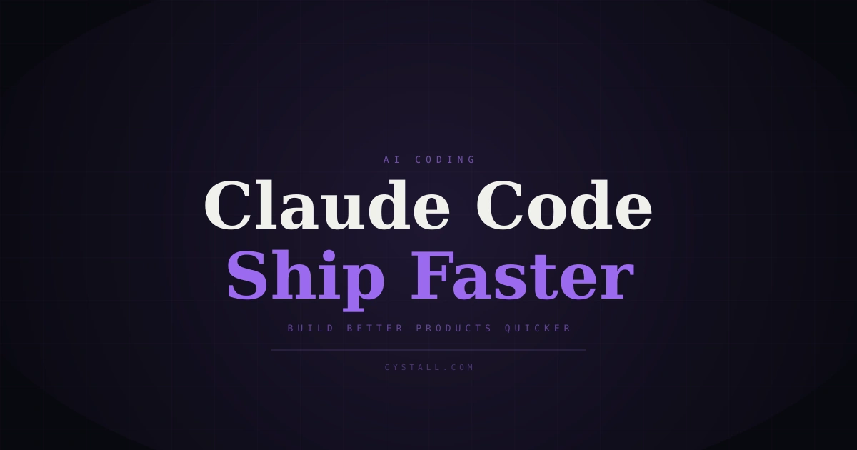 Dark themed blog cover about Claude Code in 2026, AI coding speed, and startup shipping